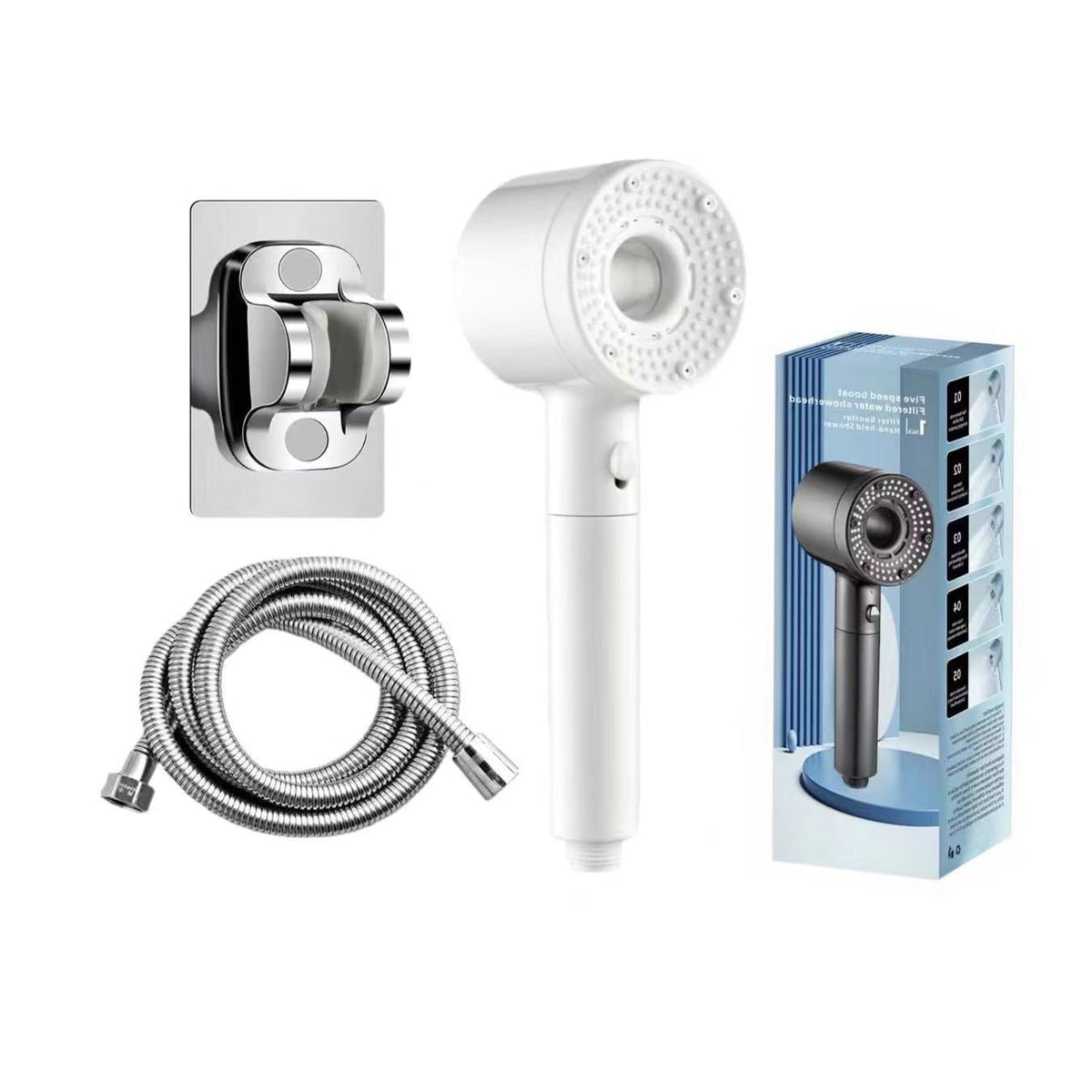 Hollow out household super pressurized showerhead bathroom water heater turbo large water outlet five level filter showerhead