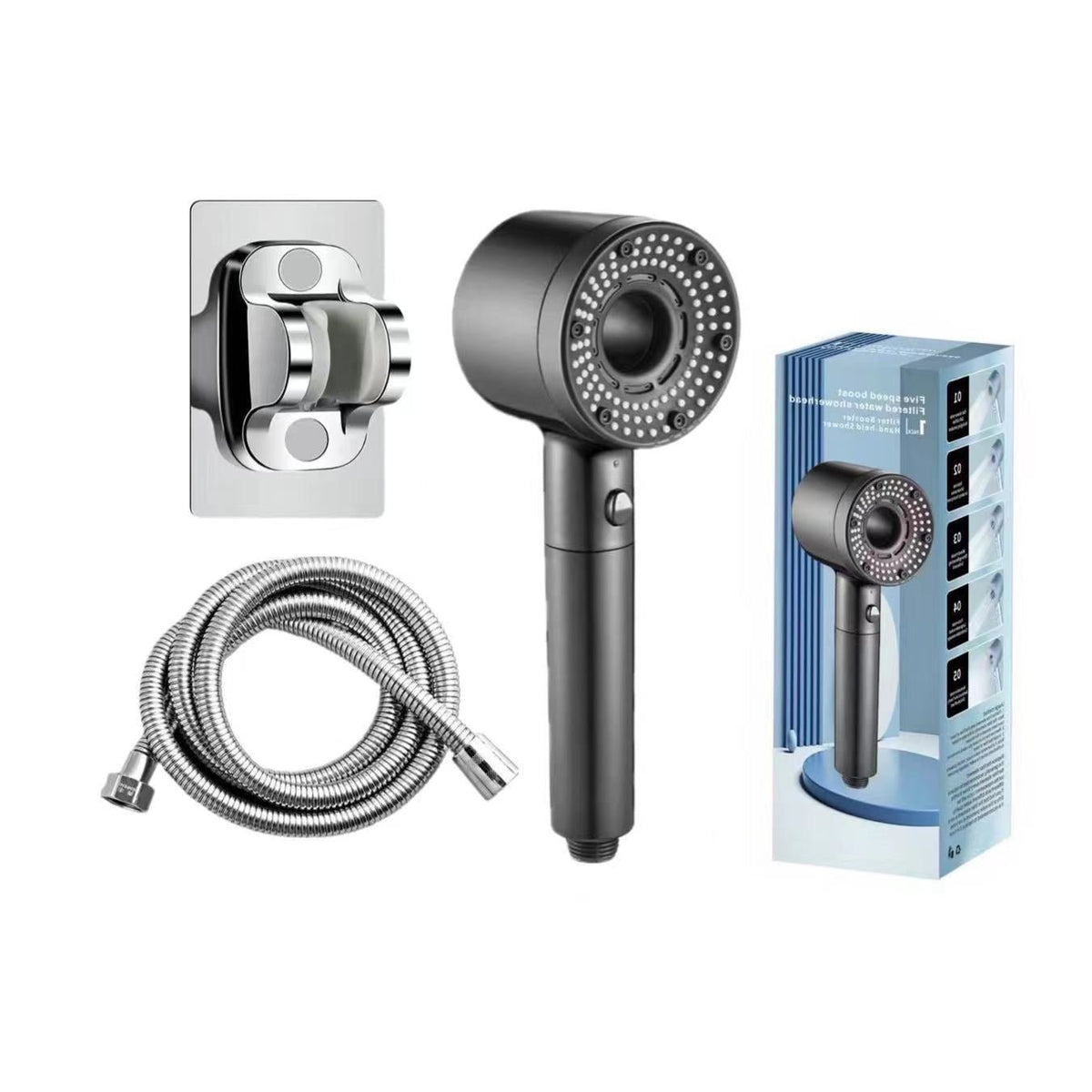 Hollow out household super pressurized showerhead bathroom water heater turbo large water outlet five level filter showerhead